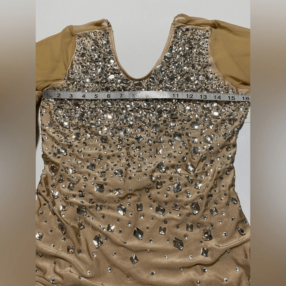 Glamour Solo Crystal Dance Costume Tan Beige Adult LA Nude Illusion Jazz