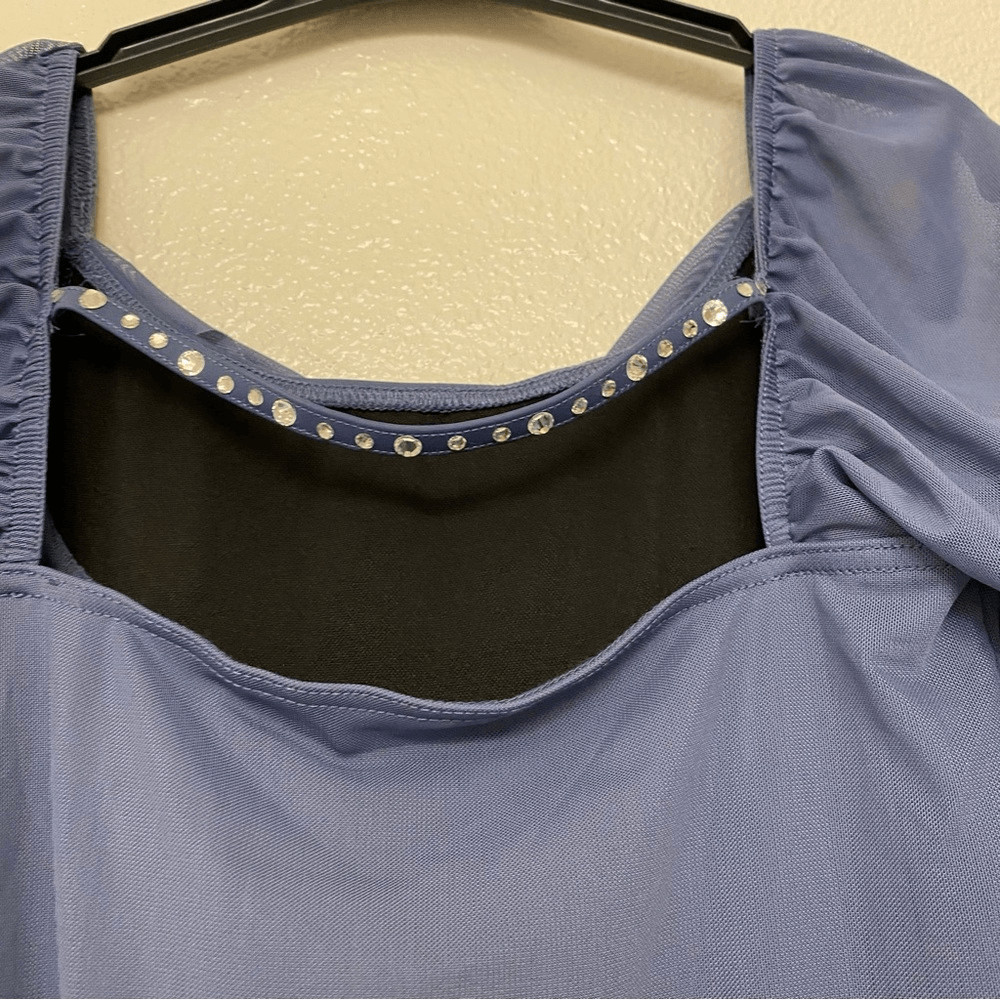 Weissman Balera solo custom Dance costume blue Mesh Poet Sleeve Dress 16384 MA