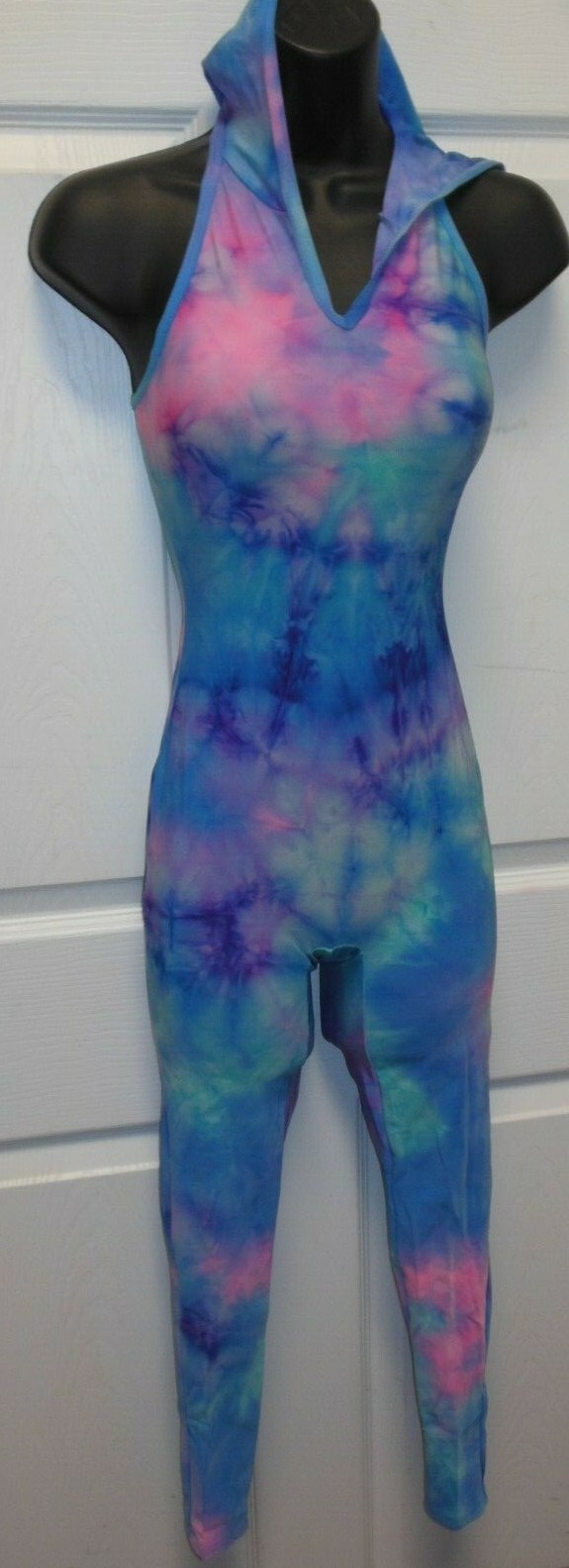 Contemporary Hooded Dance Costume Ladies szs Unitard TieDye Blues Fulllength