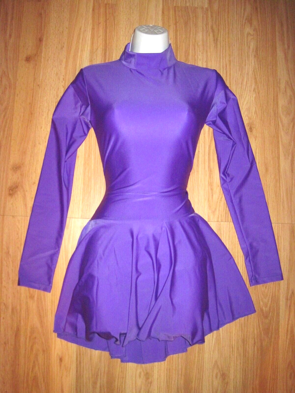 Plus Size Shiny Purple Spandex Leotard Dress Long Sleeve T-Neck Sz 2XL 16-18 New