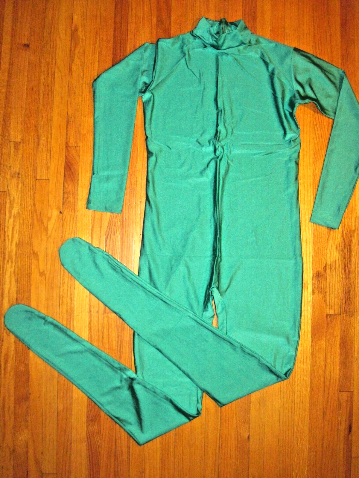 Plus Size Shiny Green Long Sleeve T Neck Footed Unitard Jumpsuit 2XL-16-18 New