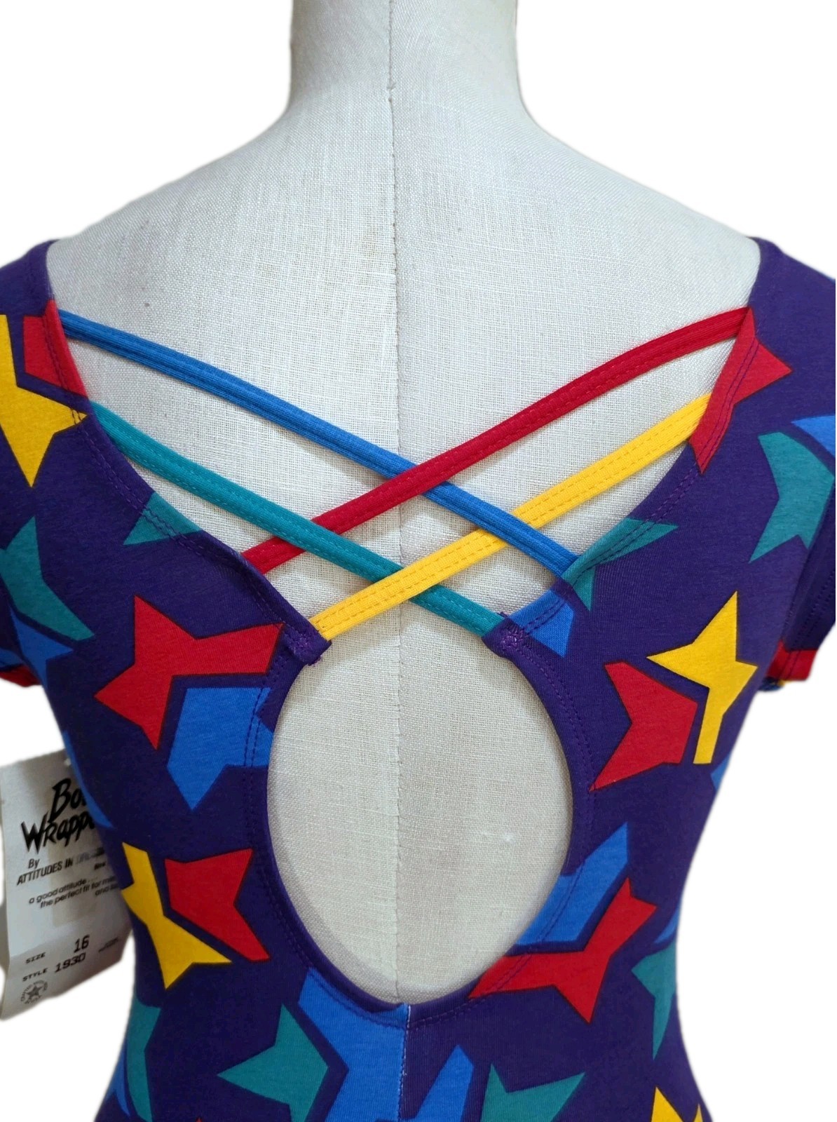 Body Wrappers VTG Rainbow Stars Strappy Keyhole Cotton Biketard CXL/ Adult XS