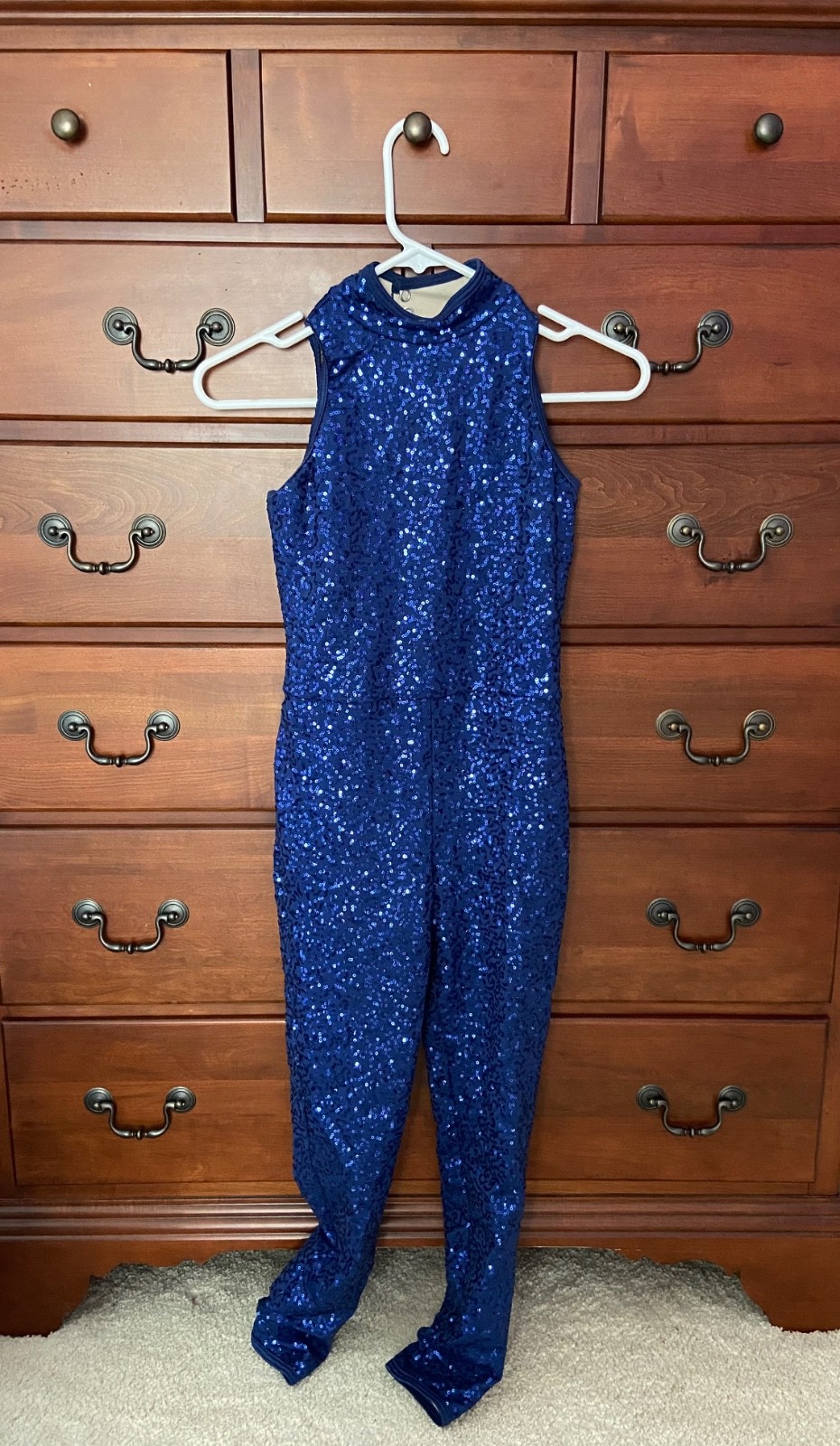 Weissman Balera Blue Sequin Mock Neck Unitard Large Child