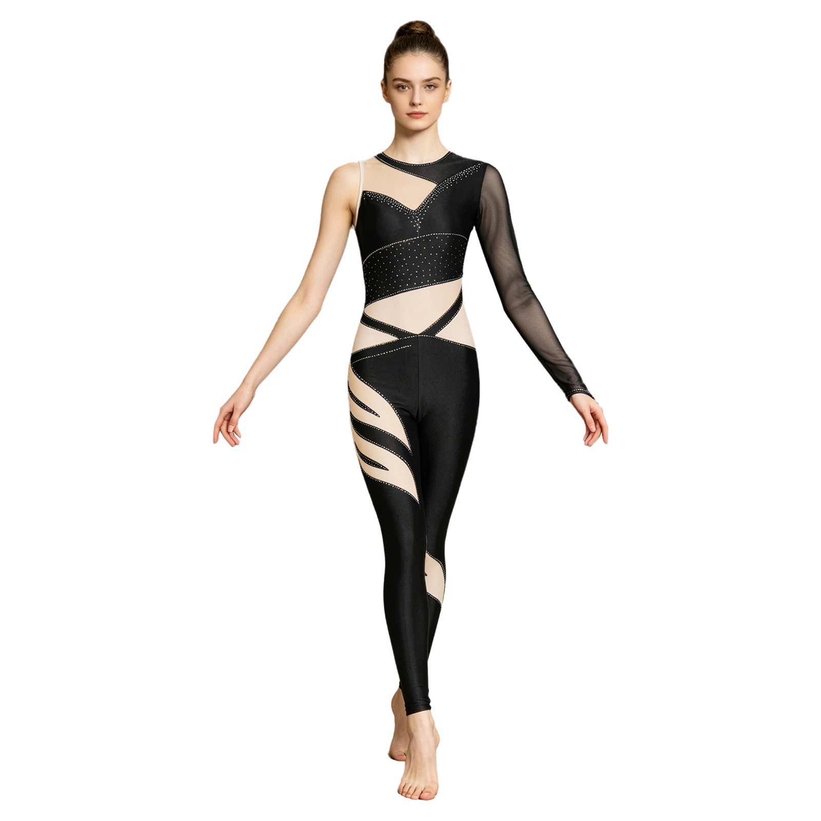 US Womens Jumpsuit Training Bodysuit Dance Leotard Patchwork Unitard Stage Yoga