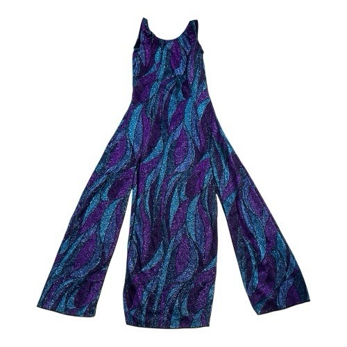 Purple Glitter Printed Leotard Maxi Dress Bodysuit Women Small Ice Skating Dance