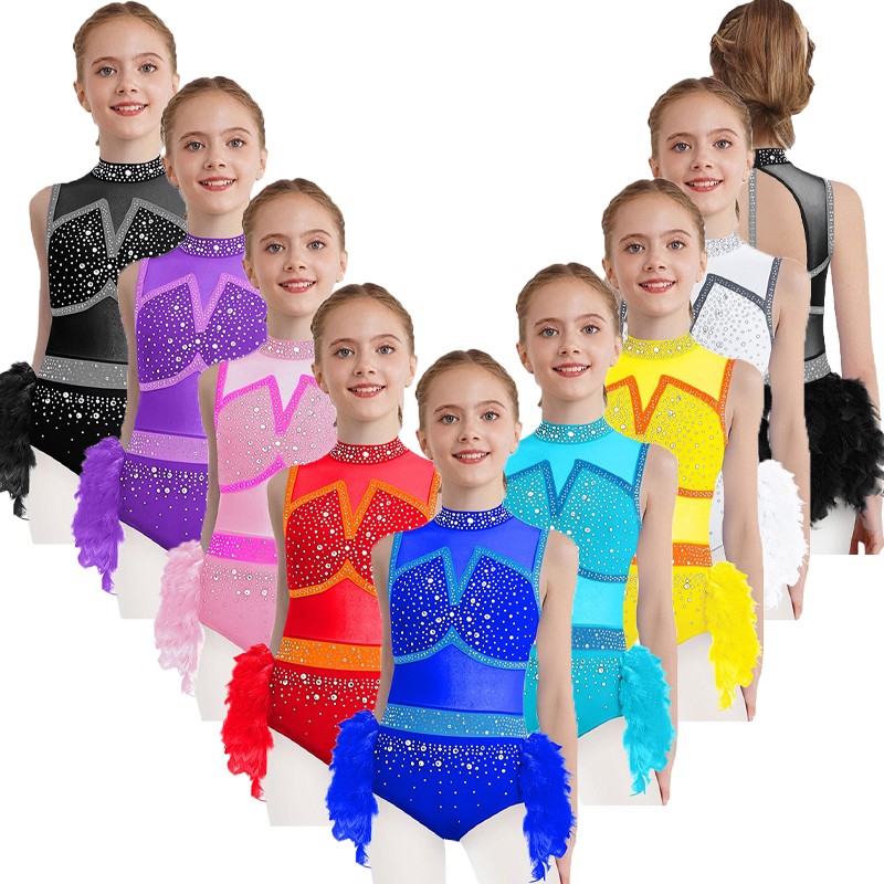 Kids Girls Dancewear Dance Bodysuit Latin Leotard Exercise Costume Lyrical Back