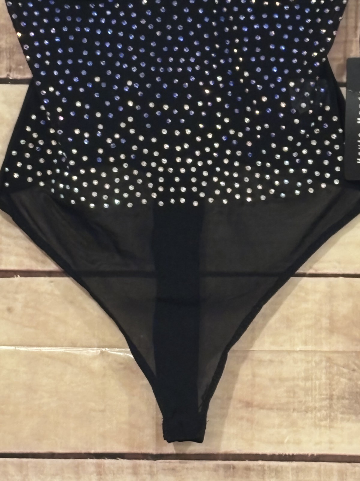 Haute Monde Women M Club Night/Party Leotard Black Rhinestone Molded Wired Cups