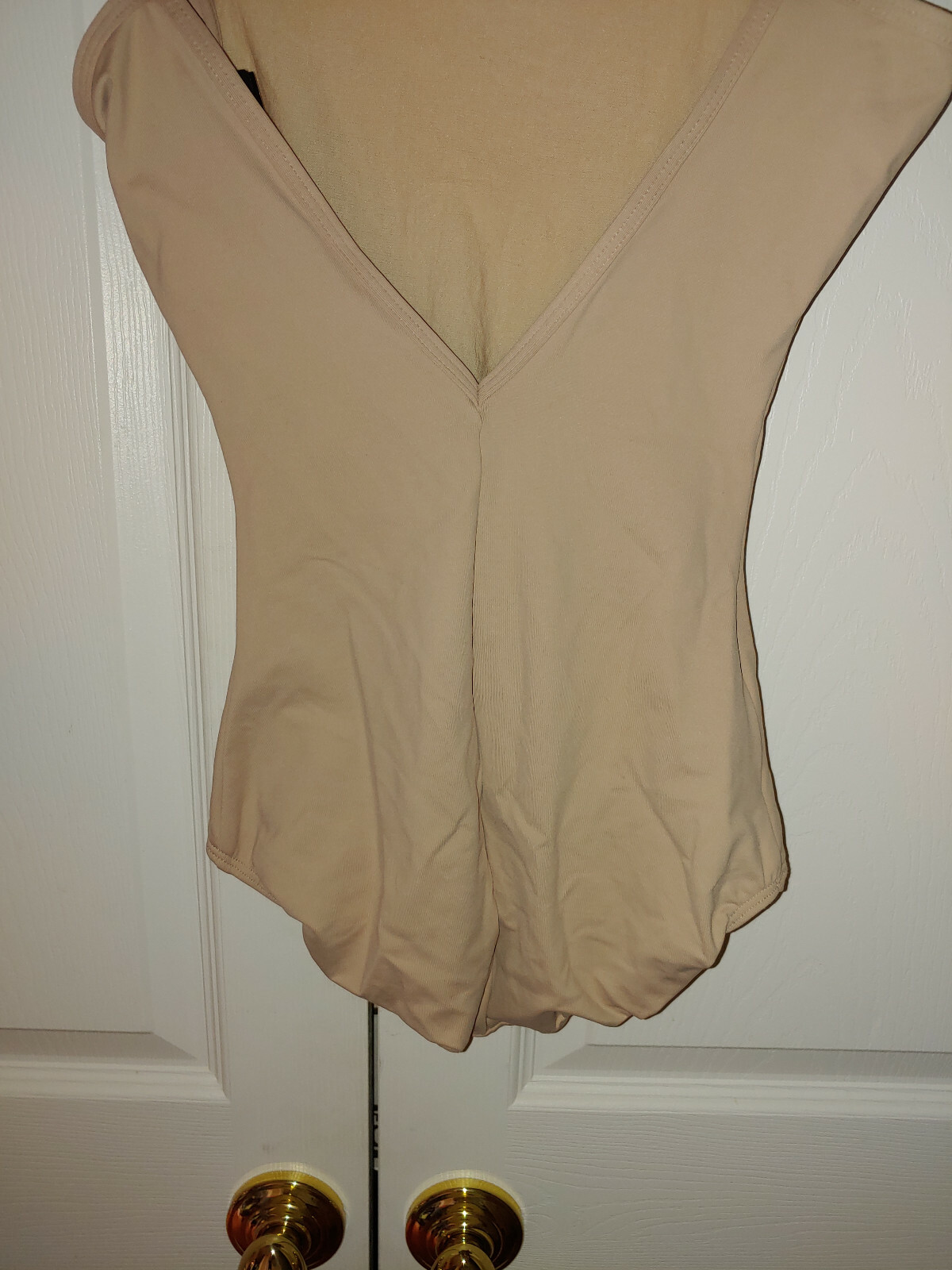 New Women Eurotard Nude Tan Tank V Back Adjustable Straps Leotard Adult L