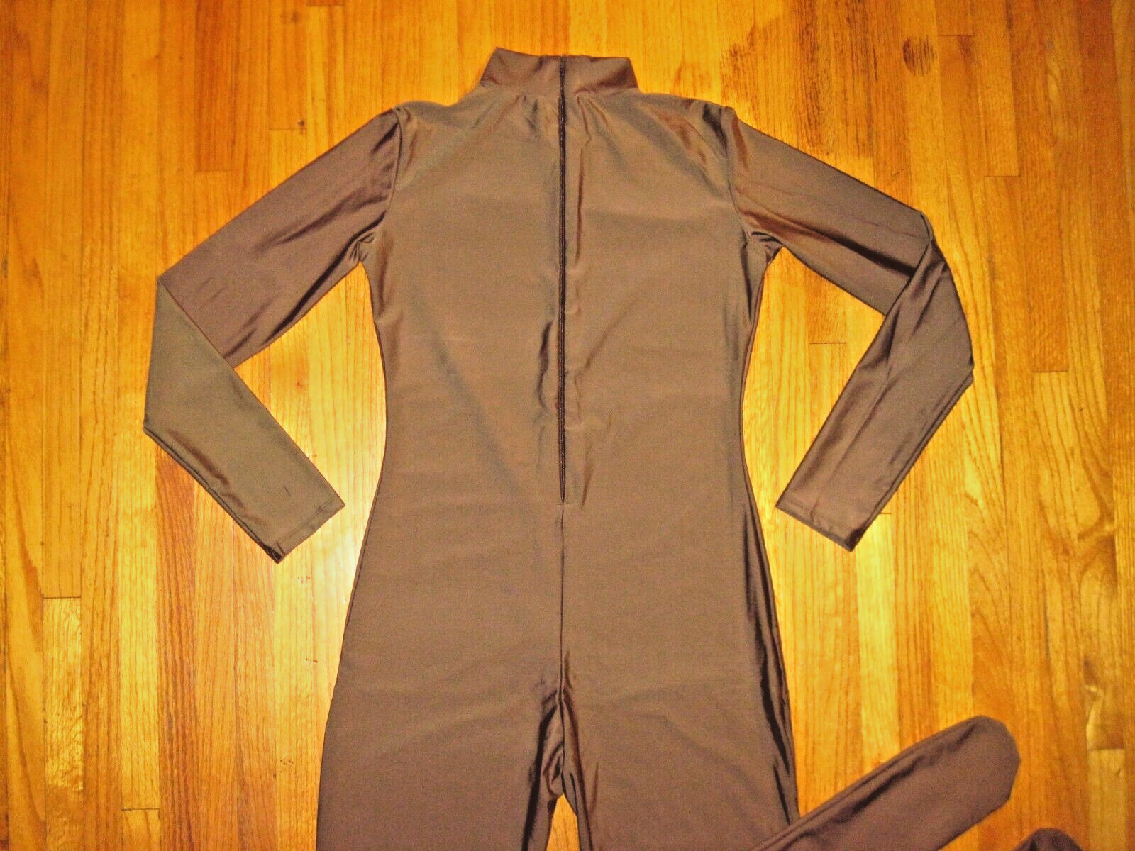 Plus Size Shiny Brown Long Sleeve T Neck Footed Unitard Size XL-14-16 New