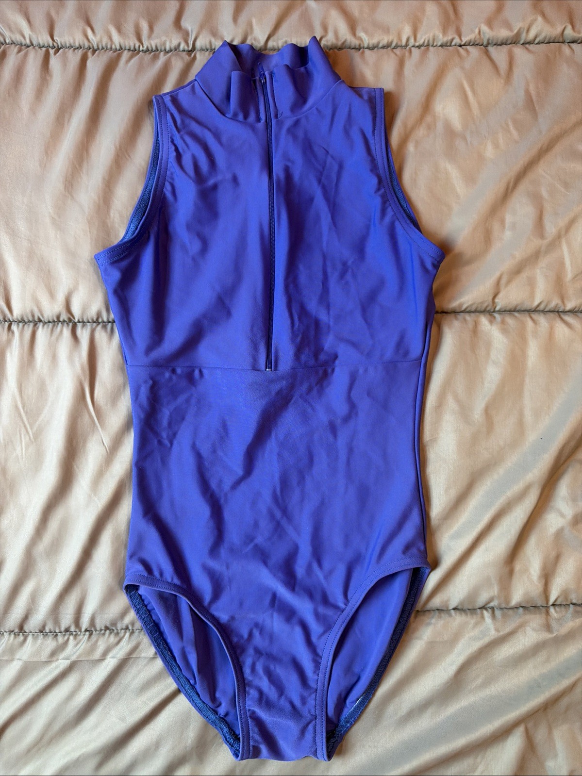 BP Designs Adult Small Blue Mock Neck Zip Front Dance Leotard Sleeveless Ballet