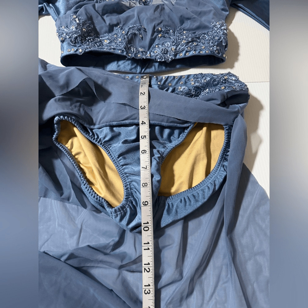 Custom solo dance costume 2 piece light blue long skirt SA-Small adult