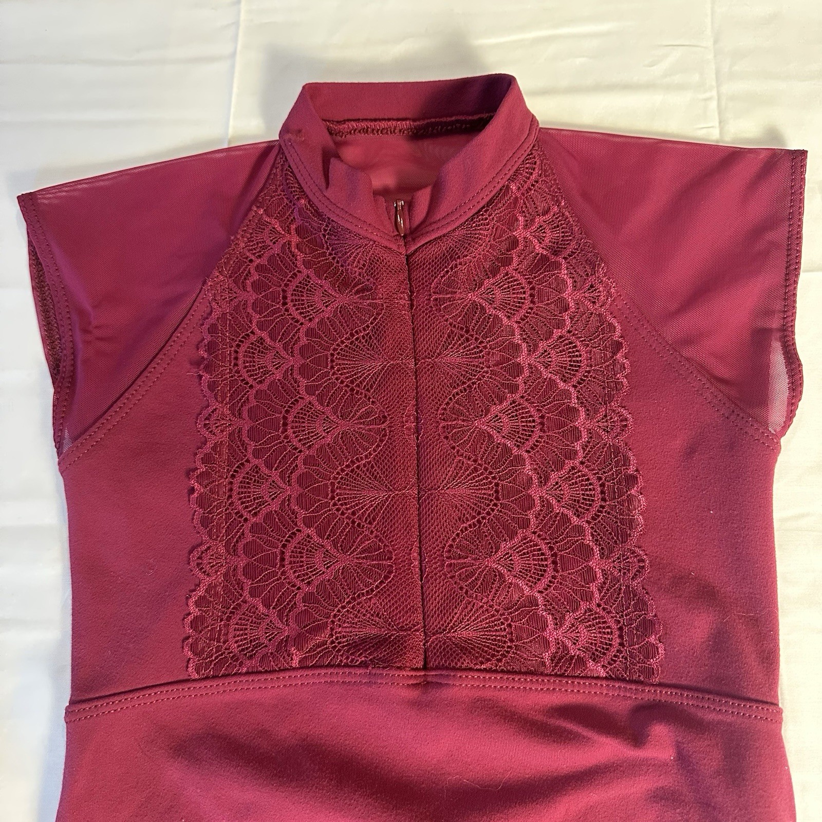Suffolk Ballet Mock High Neck Zipper Lace Front Rosewood Dance Leotard Petite