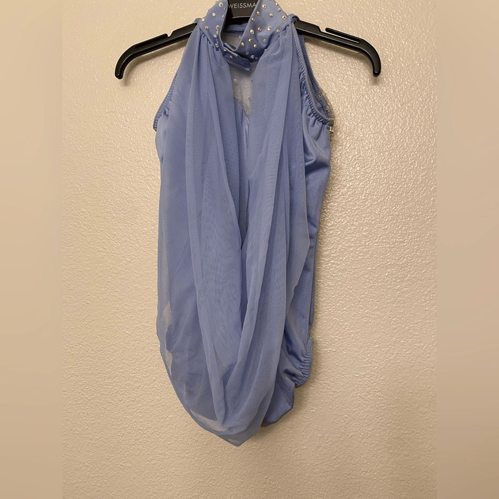 Kelle dance solo costume light powder blue gold leotard drape back LC child