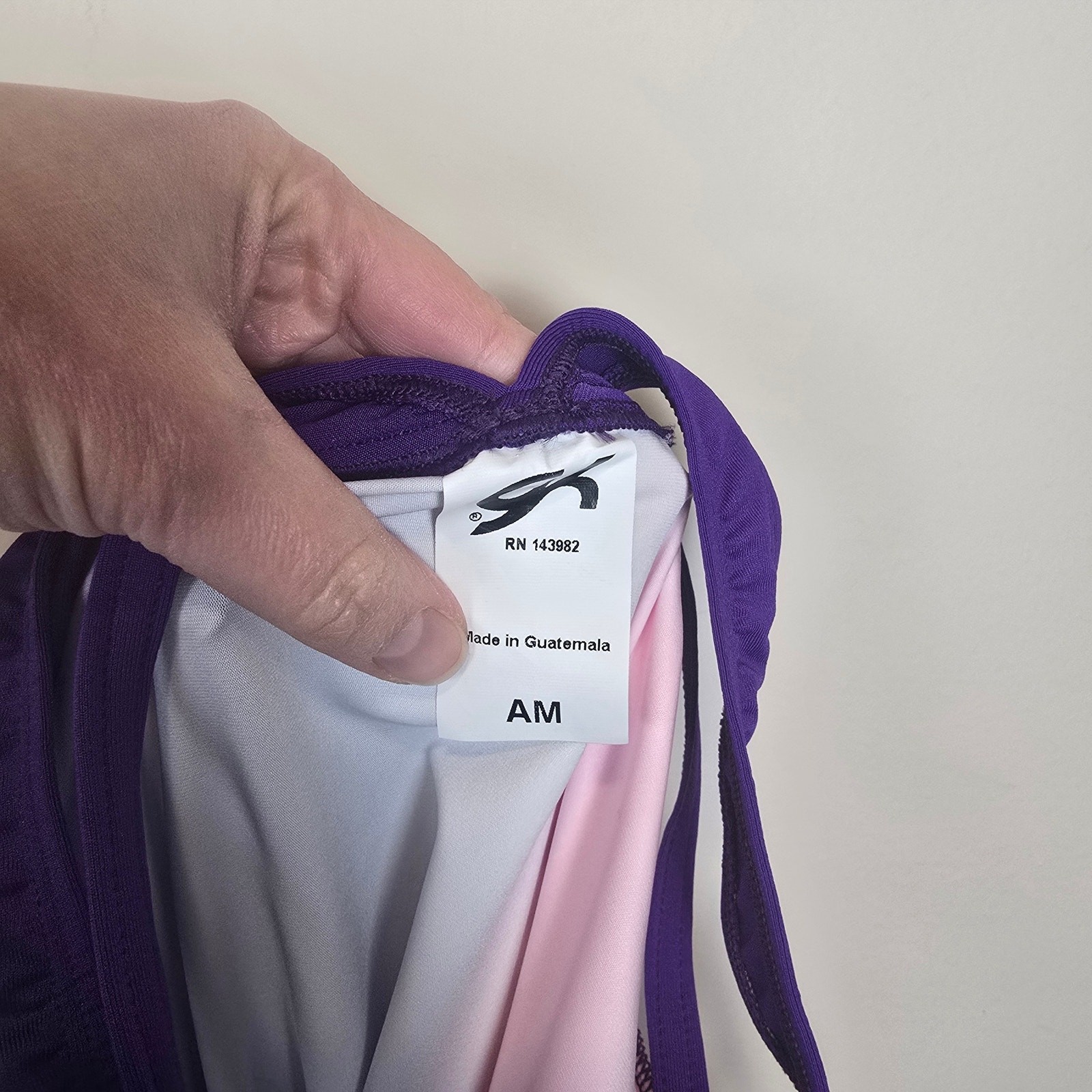 GK Elite Adult Size M AM Painted Sky Tank Leotard Purple Pink Ombre Scrunchie