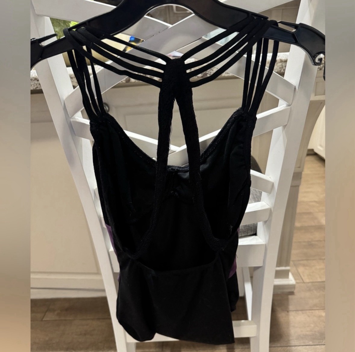 Capezio Women’s Black Leotard Purple Mesh Detail Strappy Back Polyester Blend