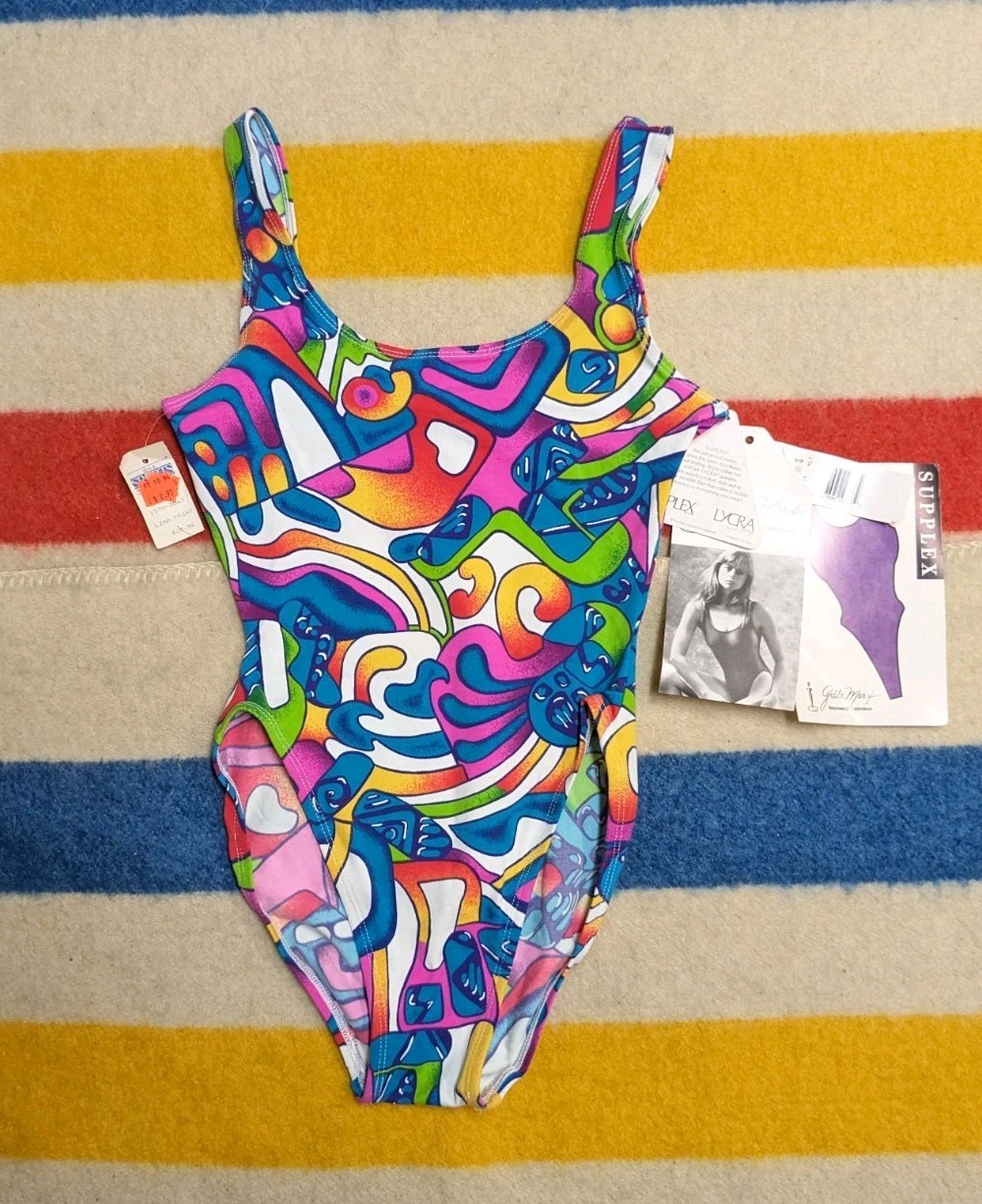 BNWT VTG 80s Gilda Marx USA Lycra Spandex Supplex Multicolor Leotard S