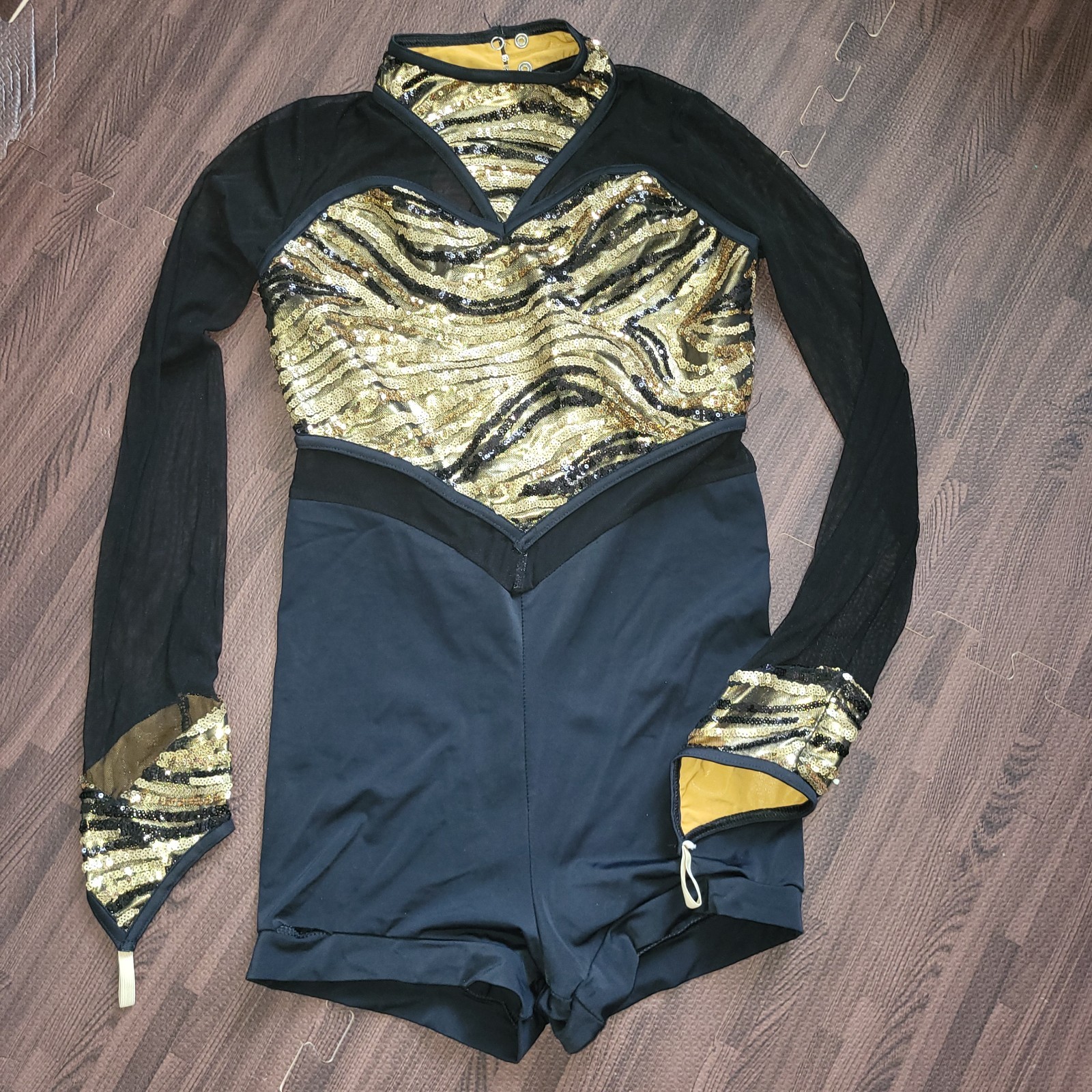 WEISSMAN Dance jazz Costume leotard black gold sequin Ramalama 9907 Adult medium