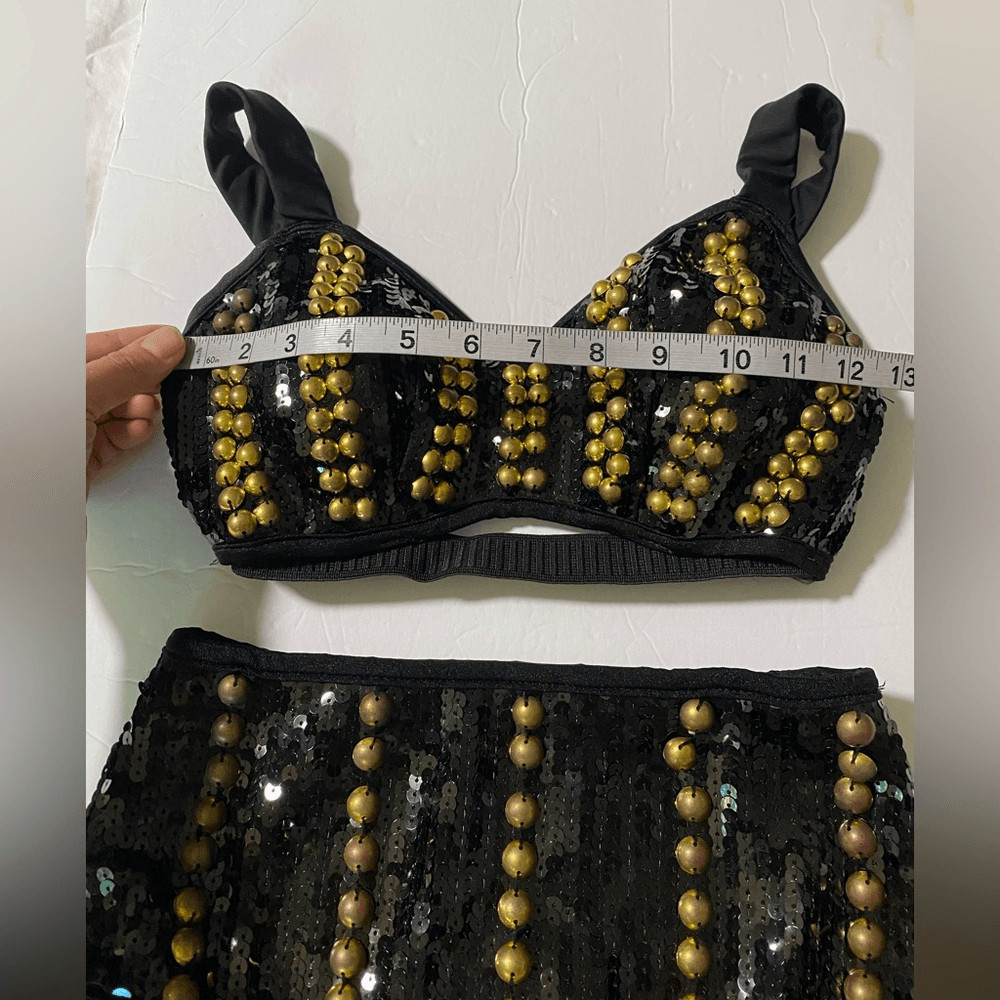 Glamour Dance solo dance costume mature sequin studded rocker goth 2 piece SA/MA