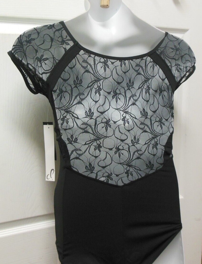 black Spandex laceback Cap Sleeve Leotard 2737A Danshuz ladies sizes