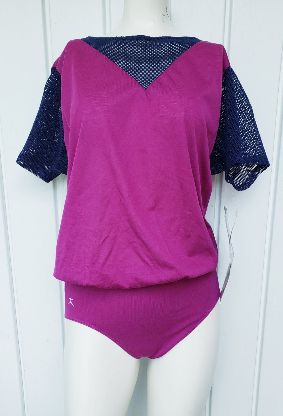 Vintage Danskin Blouson Leotard Size Large NEW 1980’s Plum Navy Dance Excercise
