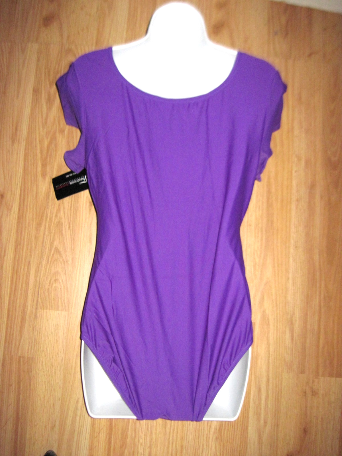 Plus Size Shiny Purple Spandex Short Sleeve Scoop Neck Lined Leotard Sz 2XL NWT