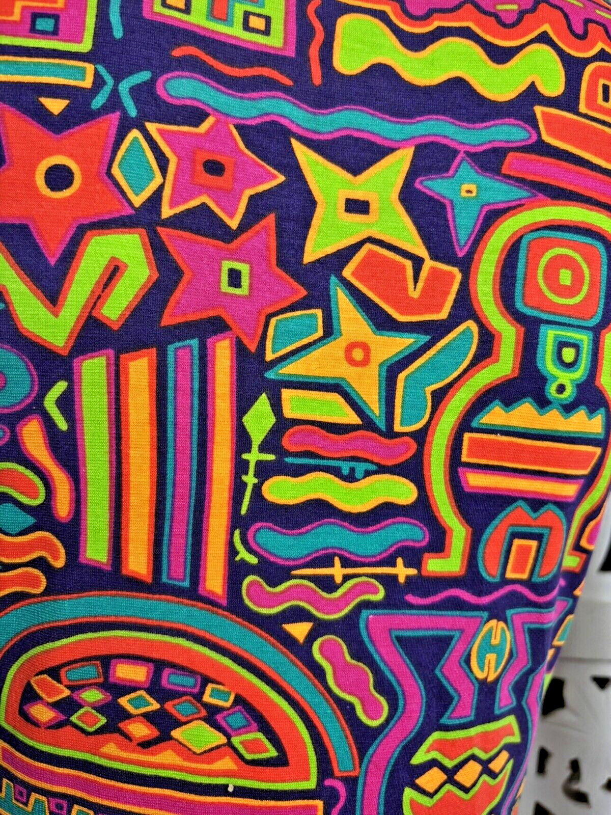 Vintage 80s 90s Anne Klein II Neon Abstract Bodysuit Exercise Gym Leotard Small