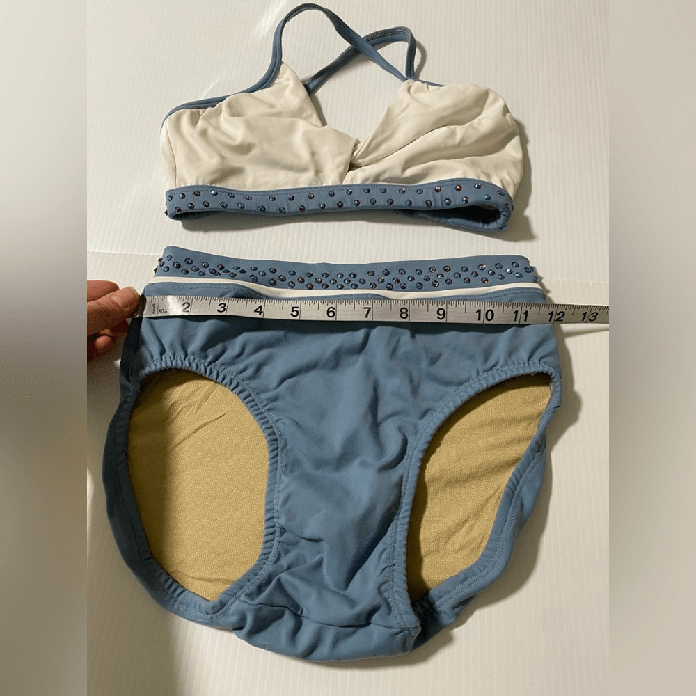 Second Skin Custom solo dance costume convention blue white 2 piece XSA adult