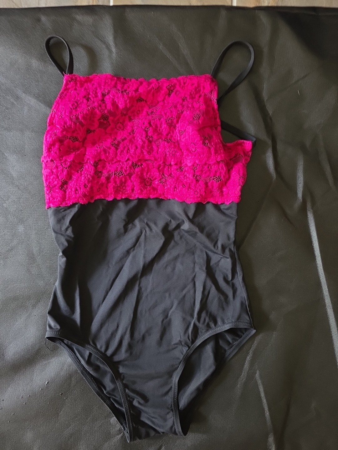 Capezio Black And Hot Pink Lace And Cut Out Back With Straps Dance Leotard- A SM
