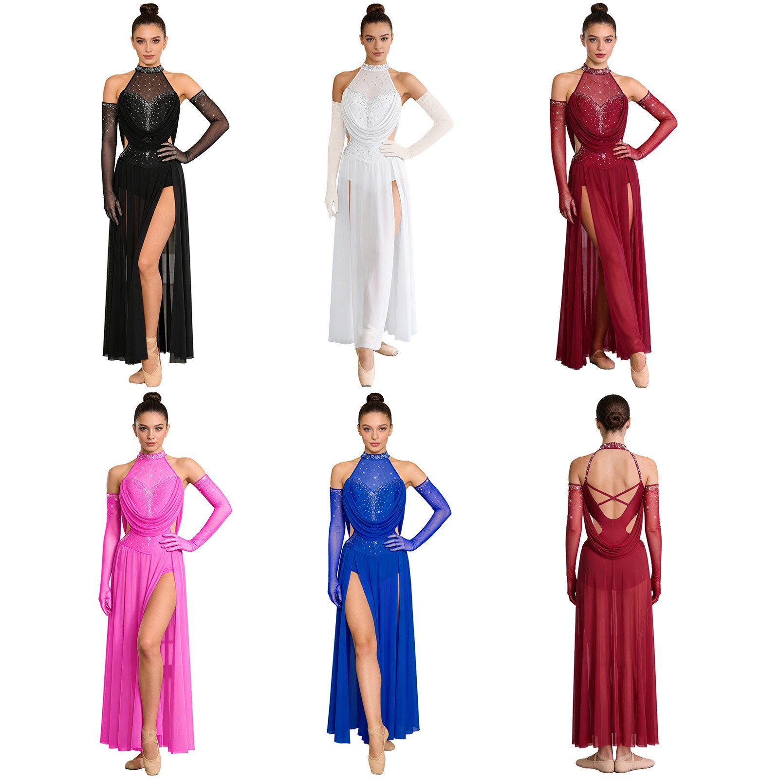 Women Dress Training Ballet Stage Performance Costume Ice Skating Lyrical Party