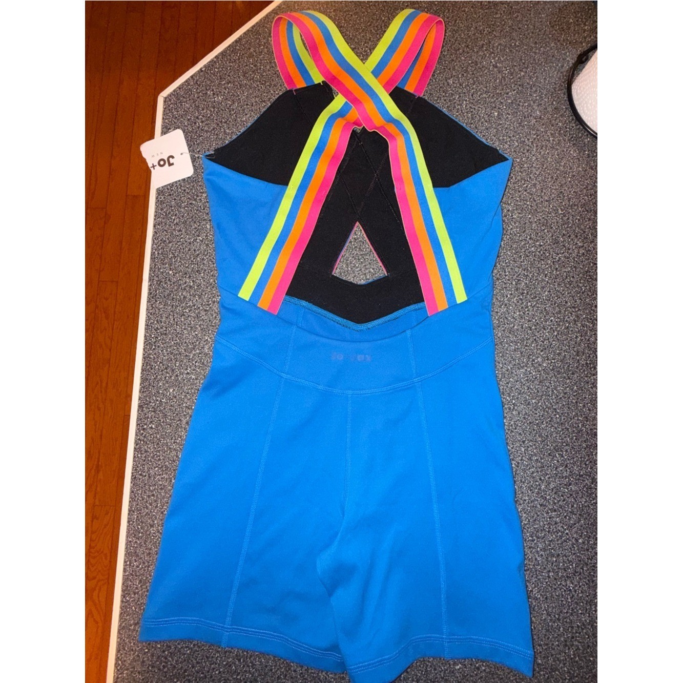 Jo & Jax NWT!! Blue Girls‘ Dance Biketard with Rainbow Straps Size Adult Small