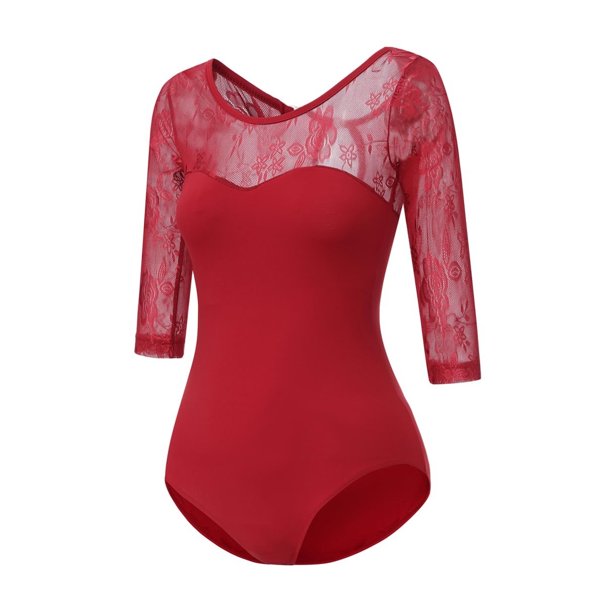 Adult Ballet 3/4 Sleeve Lace Back Leotard Womens Dance Gymnastics Bodysuit