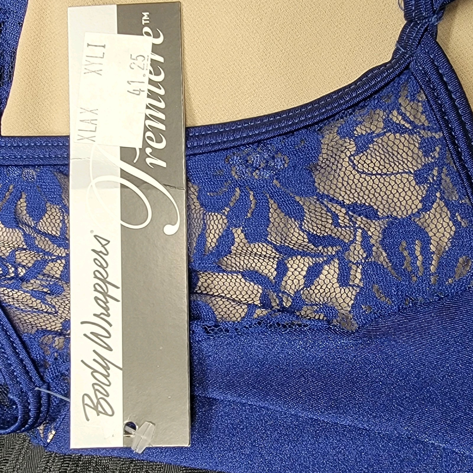 Body Wrappers Premiere Tank Leotard Navy Blue Floral Lace Neck Strap Back SZ XS