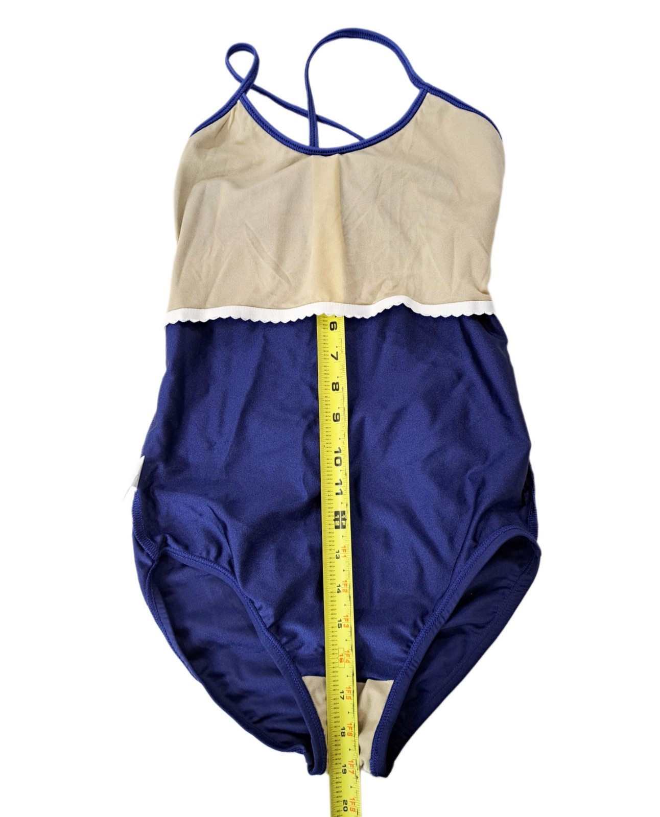 Aja VTG Blue Open Back Cutout Mesh Lace Crossback Tank Leotard AM/MA Size Medium