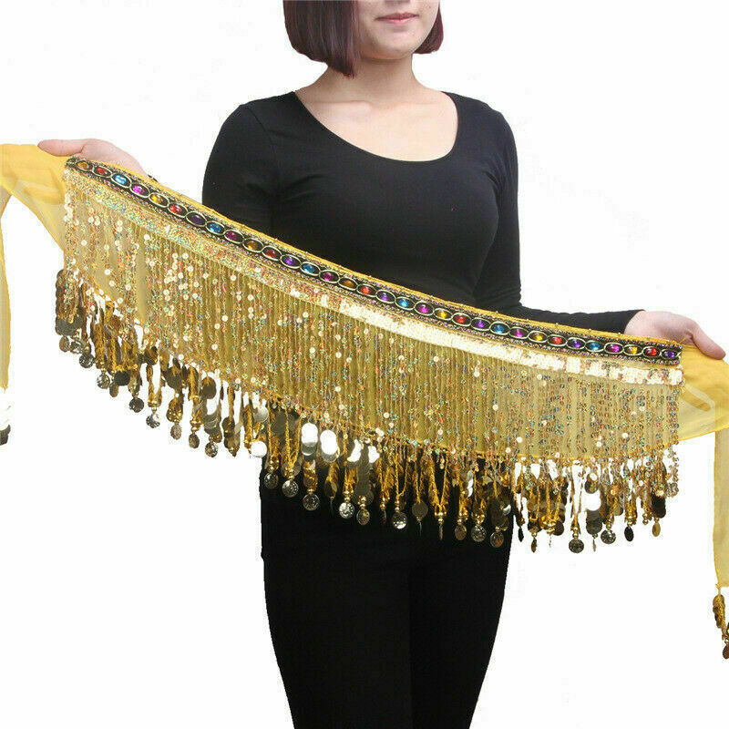 Women Belly Dancing Hip Scarf Wrap Tribal Belt Skirt Chain Fringe Tassel NR9
