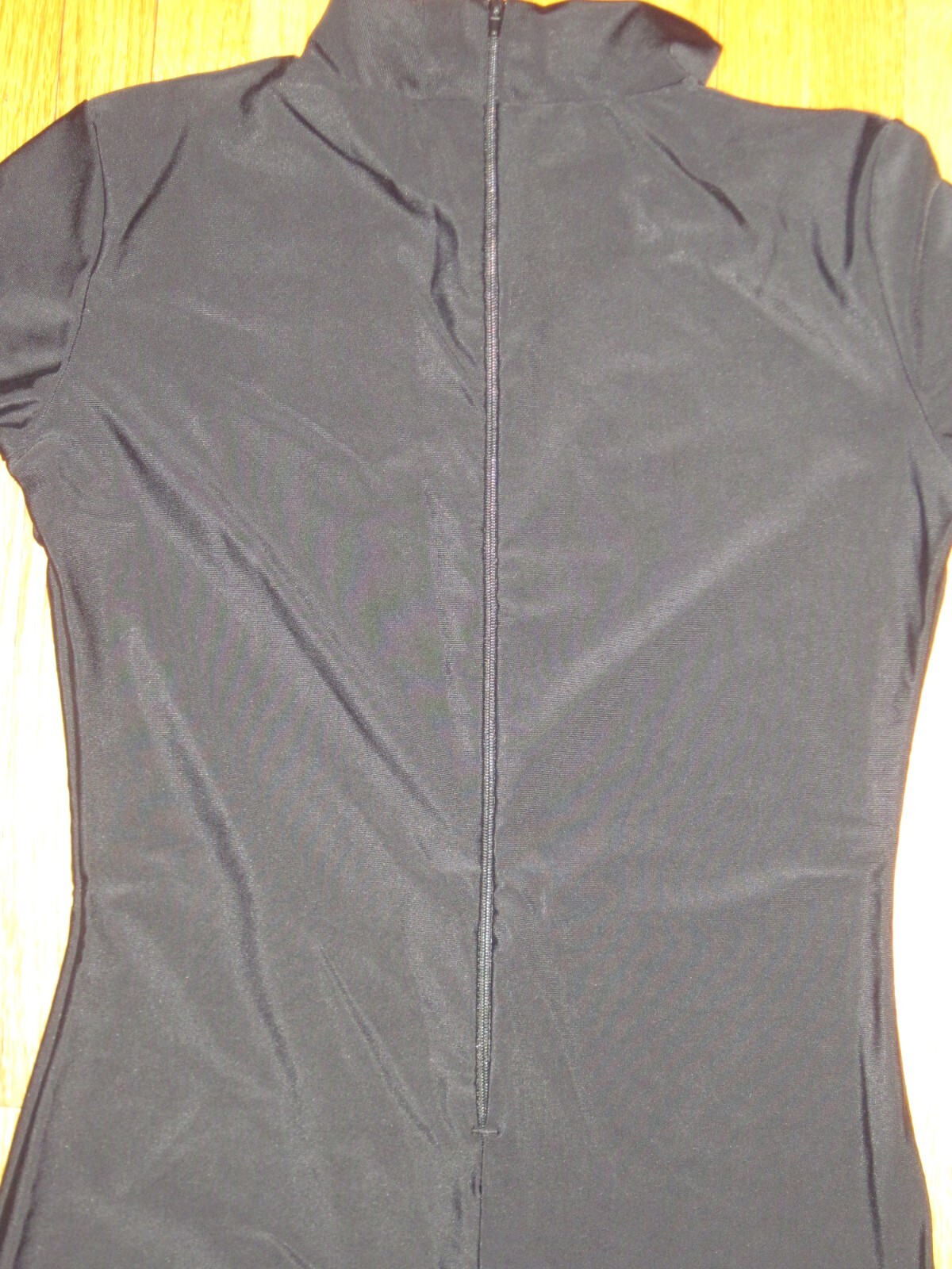 Plus Size Shiny Black Long Sleeve T Neck Footed Unitard Jumpsuit 2XL-16-18 New