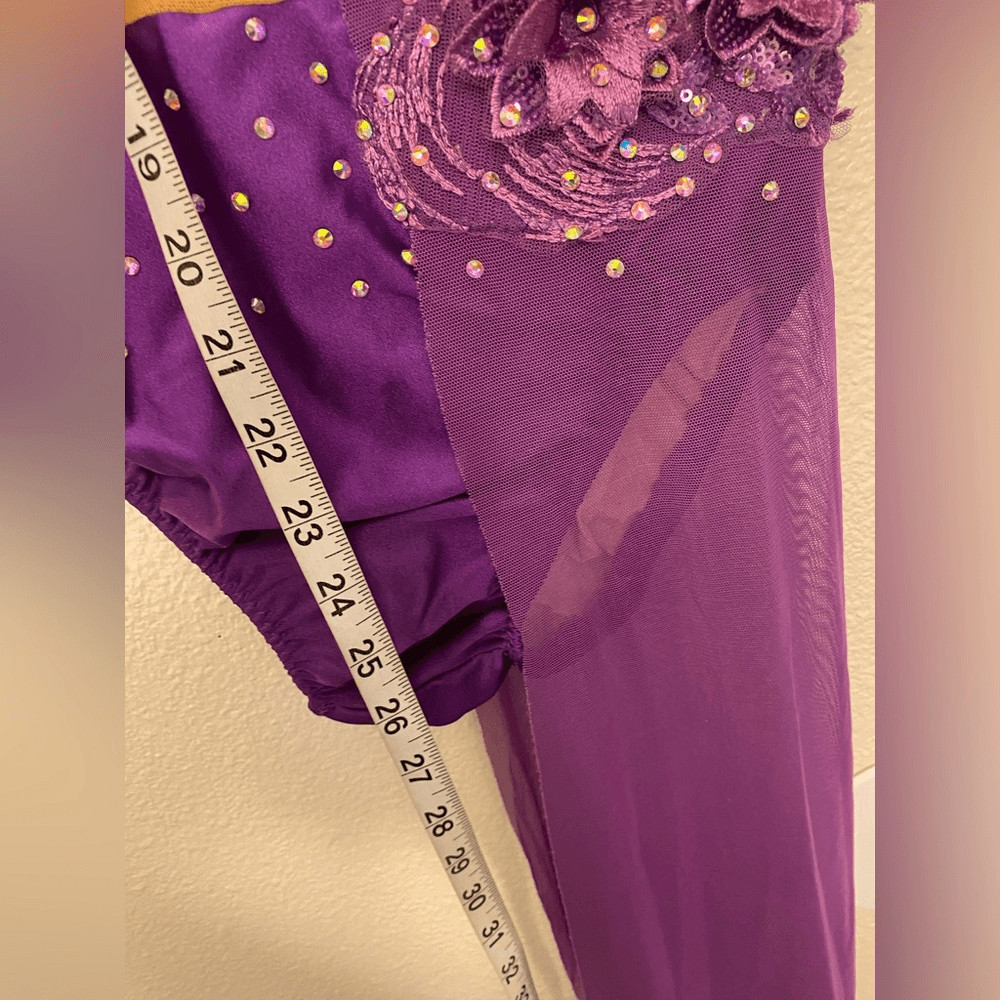 Custom Solo lyrical embellished rhinestone Dance Costume purple leotard dress MA