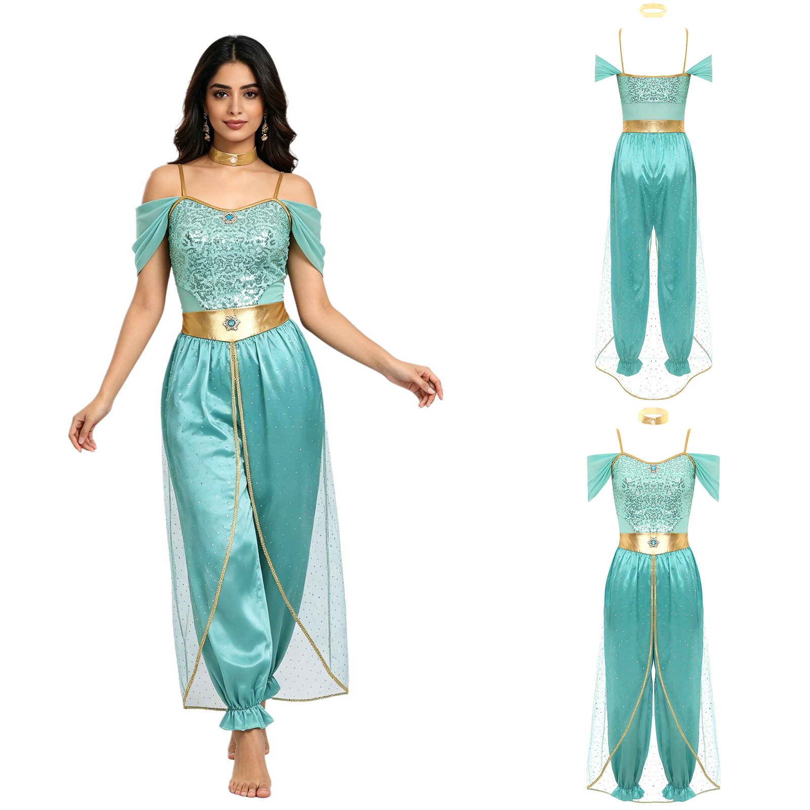 Womens Costume 2 Pieces Belly Festival Dancewear Metallic Rompers Performance