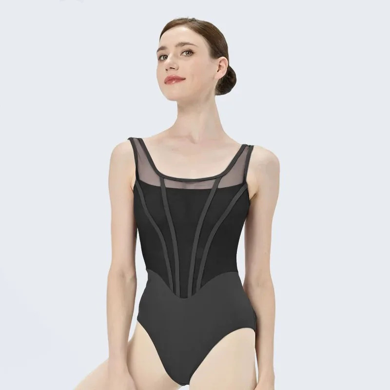 Retro Ballet Leotard Women Design Spliced Gymnastics Bodysuit Dance Clothing