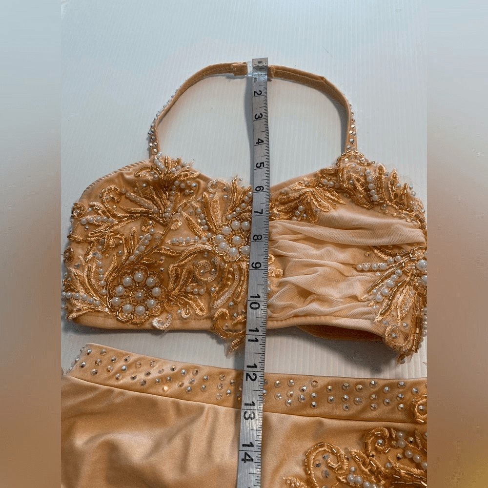 Glamour Dance Costume peach Champagne 2 Piece Pearl Lyrical Contemporary XLC SA
