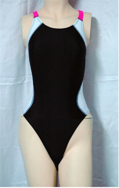 Black with Pink and White Stripe Spandex Leotard for Women size 8 Small
