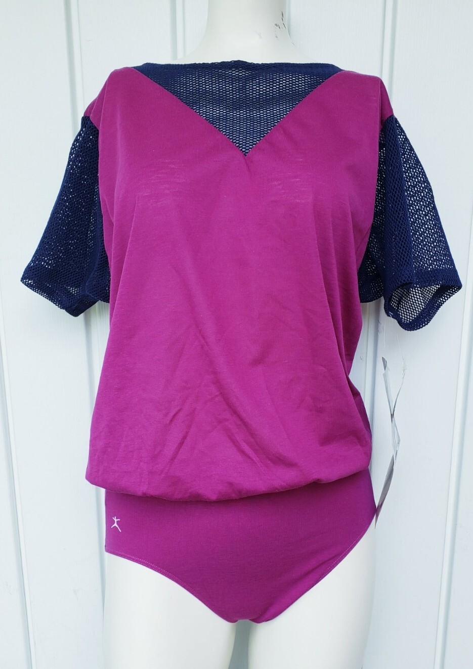 Vintage Danskin Blouson Leotard Size Large NEW 1980’s Plum Navy Dance Excercise
