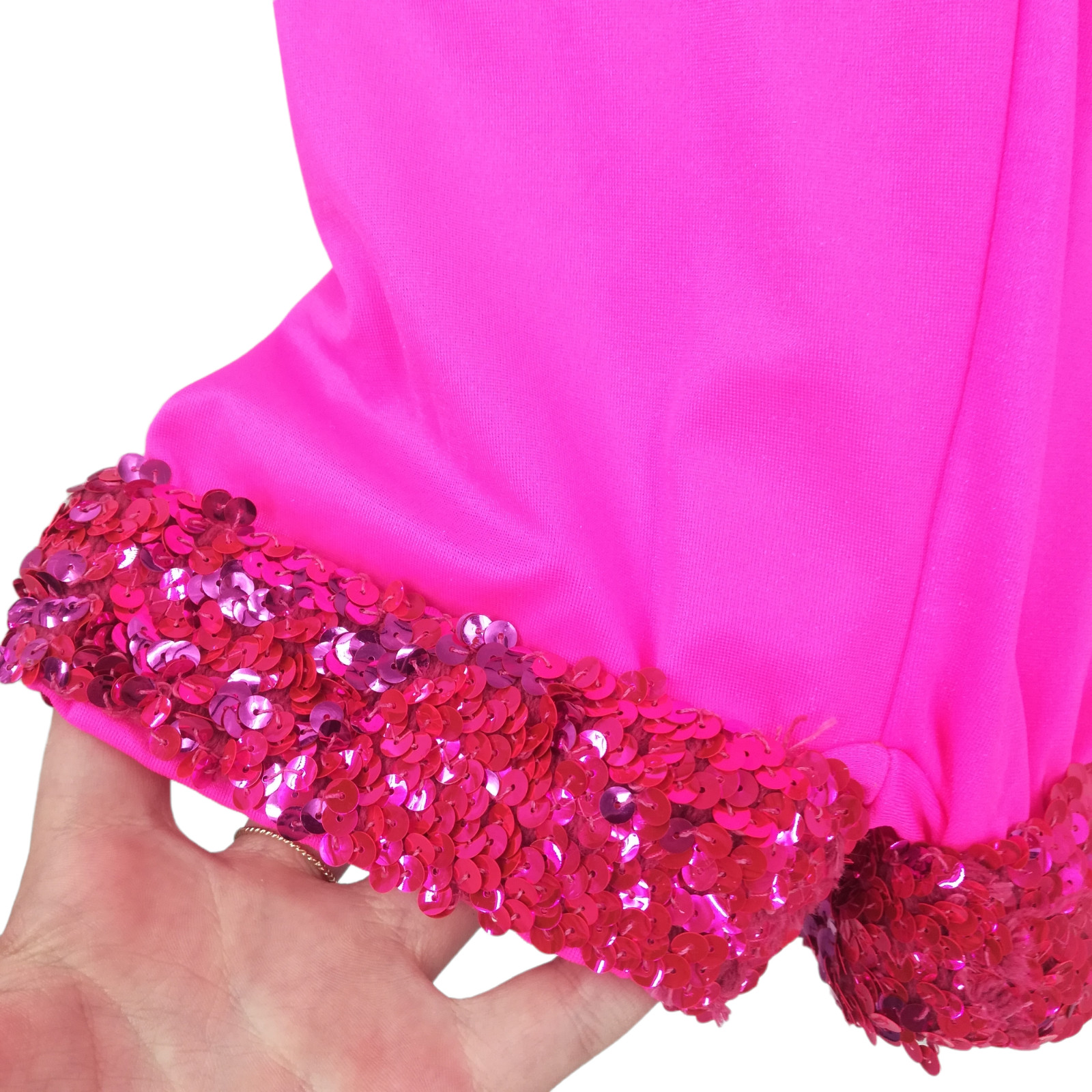 Adult Womans Long Sleeve One Piece Shorts Sequin Dance Costume Size S? Hot Pink