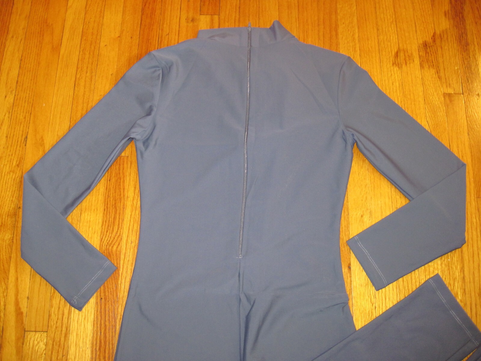 Plus Size Shiny Dark Gray Long Sleeve T-Neck Foot Less Unitard Size XL-14-16 New