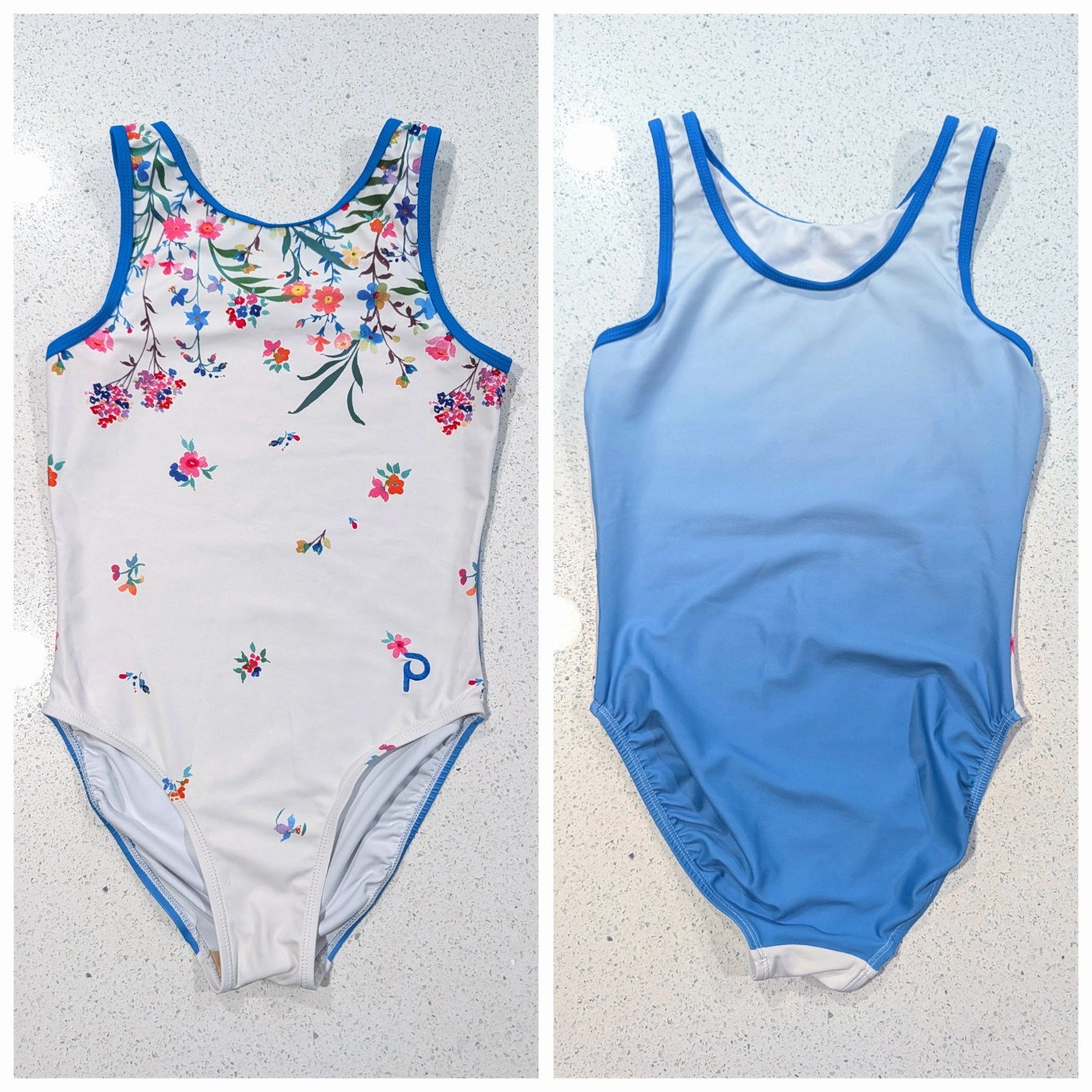 Plum Gymnastics Dance Leotard AM Medium FlipSide Ombre BLUE Floral PETITE ROSE