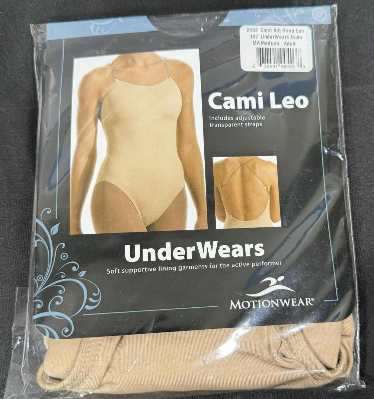 Motionwear Cami Leotard Women Medium Nude Adjustable Clear Straps 2492 Unders