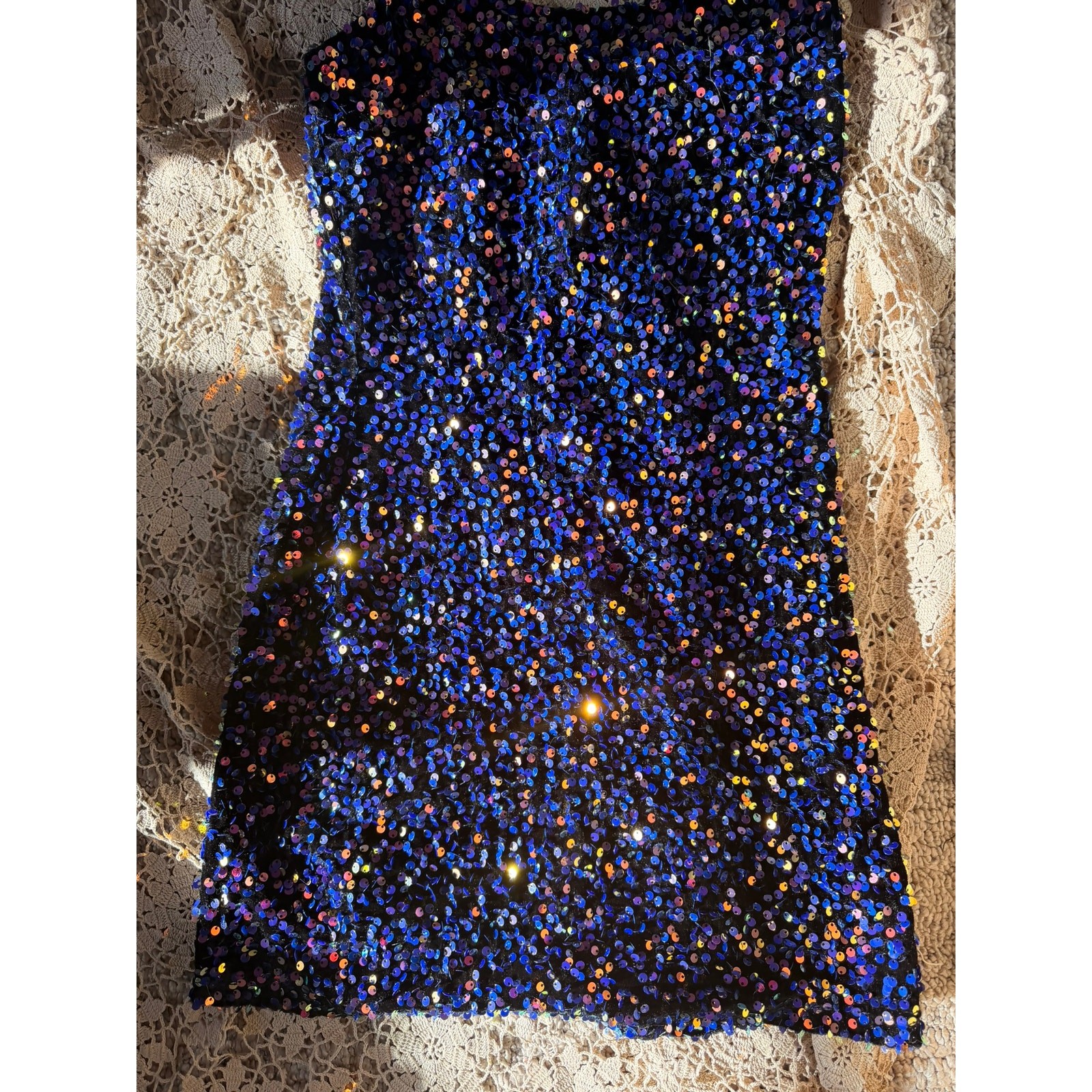 multi color sequined mini dress bodycon stretch S.M