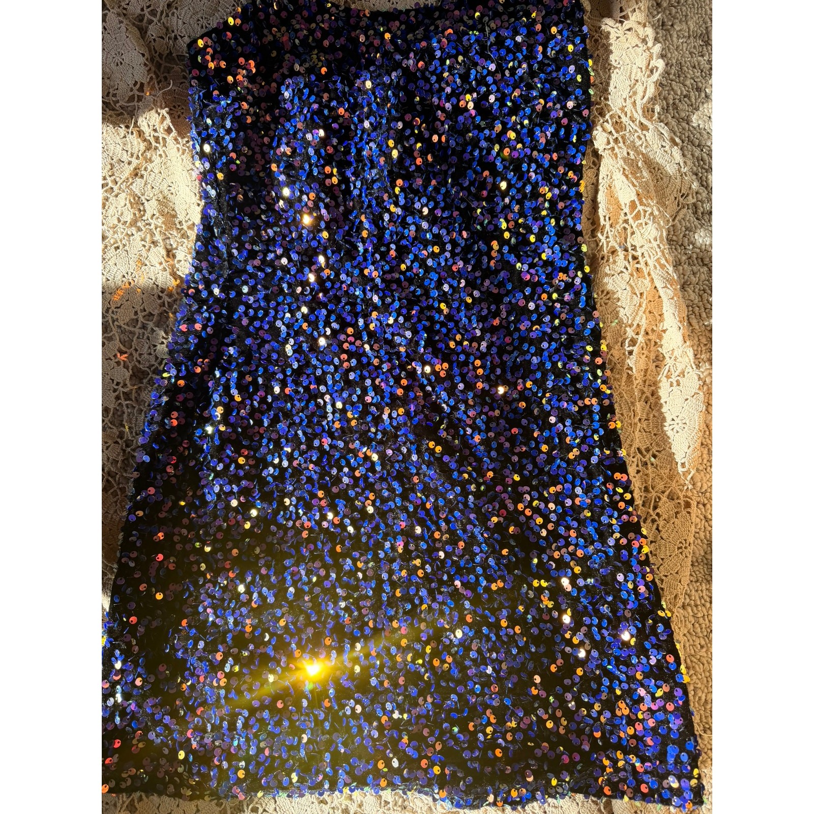 multi color sequined mini dress bodycon stretch S.M