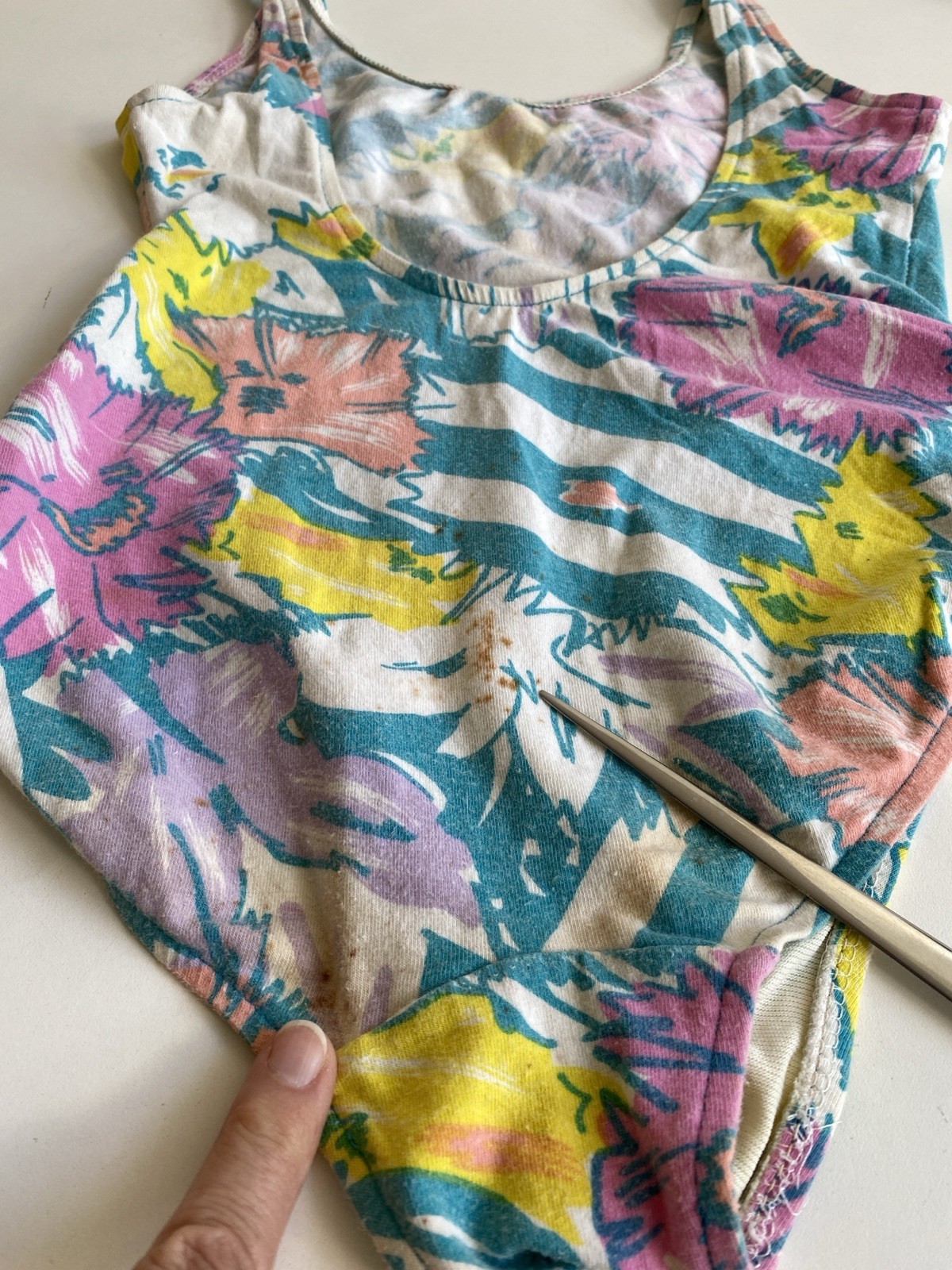 Vintage 80s S Sea Weed California Leotard Floral Stripes Cotton Stretch
