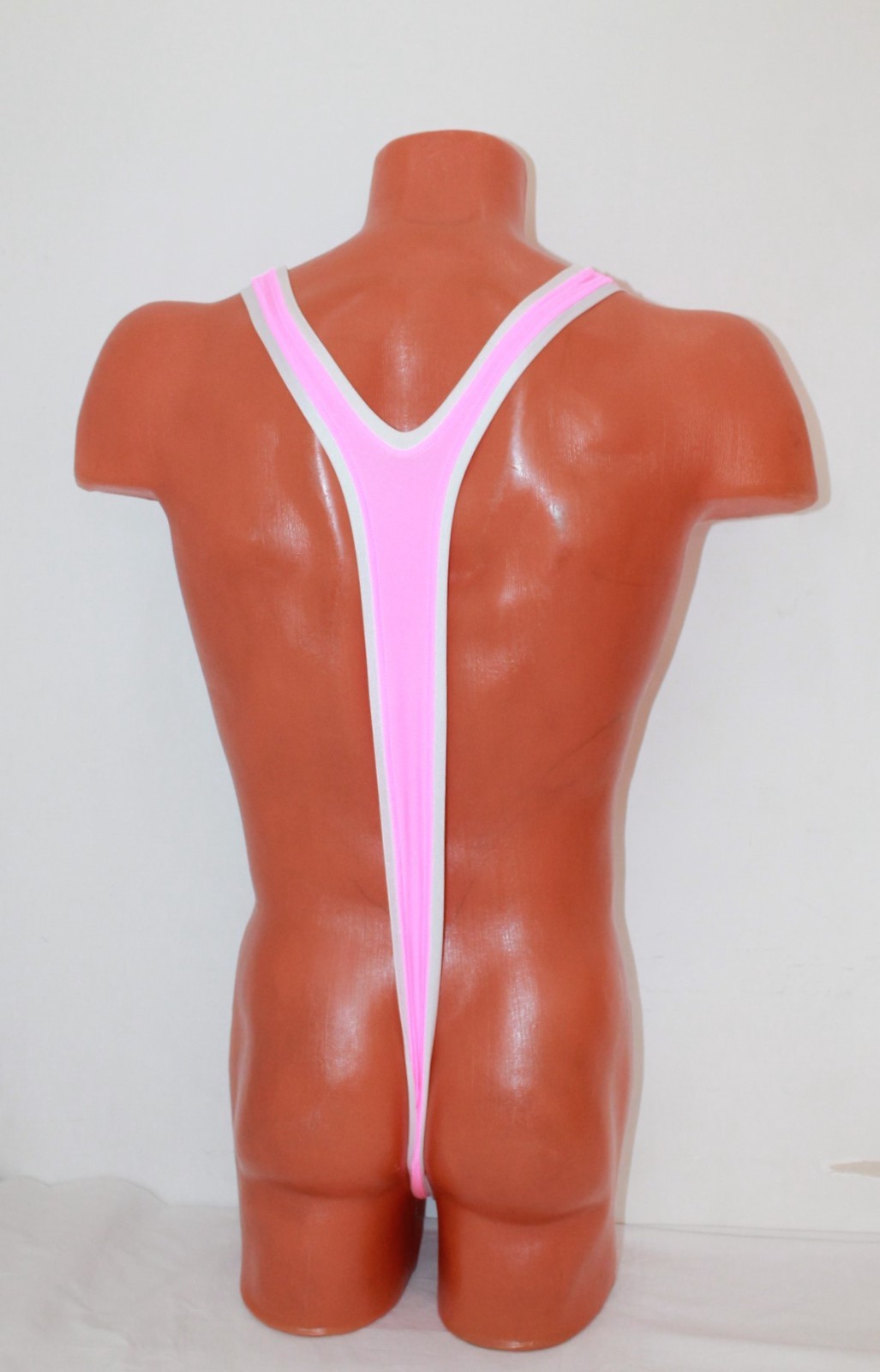 Men Thong Very Open Leotard 153-53 Hole Crotch Pink Spandex White Edging OneSize