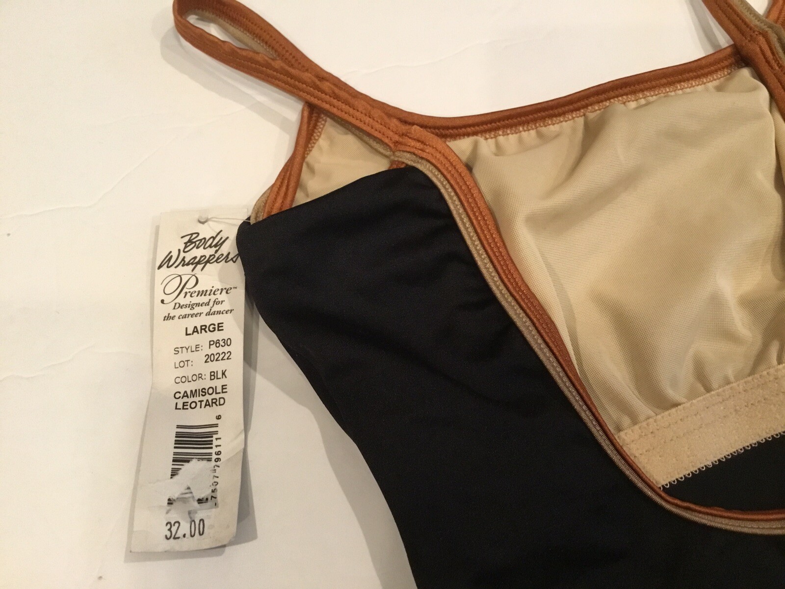 New, Women’s Body Wrappers Premiere Camisole Leotard, Black/Brown, Size Large